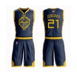 Golden State Warriors #21 Jonas Jerebko Authentic Navy Blue Basketball Suit 2019 Basketball Finals Bound Jersey - City Edition
