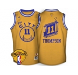 Men's Adidas Golden State Warriors #11 Klay Thompson Swingman Gold Throwback The City 2017 The Finals Patch NBA Jersey