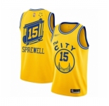Men's Golden State Warriors #15 Latrell Sprewell Authentic Gold Hardwood Classics Basketball Jersey - The City Classic Edition