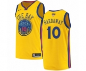 Men's Nike Golden State Warriors #10 Tim Hardaway Authentic Gold 2018 NBA Finals Bound NBA Jersey - City Edition