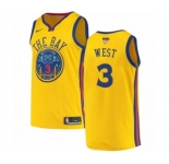 Men's Nike Golden State Warriors #3 David West Authentic Gold 2018 NBA Finals Bound NBA Jersey - City Edition