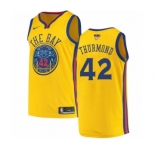Men's Nike Golden State Warriors #42 Nate Thurmond Authentic Gold 2018 NBA Finals Bound NBA Jersey - City Edition