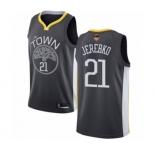 Women Golden State Warriors #21 Jonas Jerebko Swingman Black Basketball 2019 Basketball Finals Bound Jersey - Statement Edition