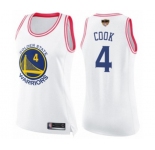 Women Golden State Warriors #4 Quinn Cook Swingman White Pink Fashion Basketball 2019 Basketball Finals Bound Jersey