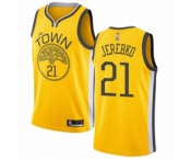 Youth Golden State Warriors #21 Jonas Jerebko Yellow Swingman Jersey - Earned Edition