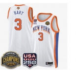 Men's New Yok Knicks #3 Josh Hart White Stripes 2026 Finals Patch &USA 250 Patch Stitched Basketball Jersey