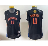 Men's New Yok Knicks #11 Jalen Brunson Black 2026 Finals Champions Patch Statement Edition Stitched Jersey