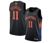 Men's New Yok Knicks #11 Jalen Brunson Black 2026 Finals Patch Statement Edition Stitched Jersey