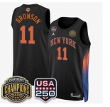 Men's New Yok Knicks #11 Jalen Brunson Black 2026 Finals Patch &USA 250 Patch Stitched Basketball Jersey