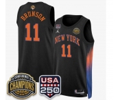 Men's New Yok Knicks  #11 Jalen Brunson Black 2026 Finals Patch &USA 250 Patch Stitched Basketball Jersey