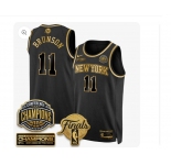 Men's New Yok Knicks #11 Jalen Brunson Black Gold 2026 Finals Patch &2026 champions Patch Stitched Basketball Jersey