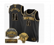 Men's New Yok Knicks #11 Jalen Brunson Black Gold 2026 Finals Patch &2026 champions Patch Stitched Basketball Jersey