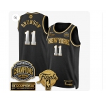 Men's New Yok Knicks #11 Jalen Brunson Black Gold White Number 2026 Finals Patch &2026 champions Patch Stitched Basketball Jersey