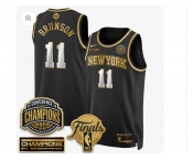 Men's New Yok Knicks #11 Jalen Brunson Black Gold White Number 2026 Finals Patch &2026 champions Patch Stitched Basketball Jersey