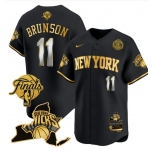 Men's New Yok Knicks #11 Jalen Brunson Black Gold White Number 2026 Finals Patch & EASTERN Patch Stitched Basketball Jersey