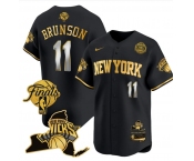 Men's New Yok Knicks #11 Jalen Brunson Black Gold White Number 2026 Finals Patch & EASTERN Patch Stitched Basketball Jersey