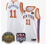 Men's New Yok Knicks  #11 Jalen Brunson White Stripes 2026 Finals Patch &USA 250 Patch Stitched Basketball Jersey