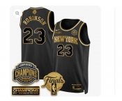 Men's New Yok Knicks #23 Mitchell Robinson Black Gold 2026 Finals Patch &2026 champions Patch Stitched Basketball Jersey