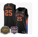 Men's New Yok Knicks #25 Mikal Bridges Black 2026 Finals Patch &USA 250 Patch Stitched Basketball Jersey