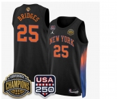 Men's New Yok Knicks #25 Mikal Bridges Black 2026 Finals Patch &USA 250 Patch Stitched Basketball Jersey