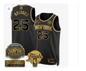 Men's New Yok Knicks #25 Mikal Bridges Black Gold 2026 Finals Patch &2026 champions Patch Stitched Basketball Jersey