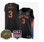 Men's New Yok Knicks #3 Josh Hart Black 2026 Finals Patch &USA 250 Patch Stitched Basketball Jersey
