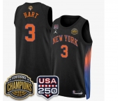 Men's New Yok Knicks  #3 Josh Hart Black 2026 Finals Patch &USA 250 Patch Stitched Basketball Jersey