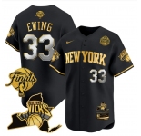 Men's New Yok Knicks #33 Patrick Ewing Black Gold White Number 2026 Finals Patch & EASTERN Patch Stitched Basketball Jersey
