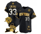 Men's New Yok Knicks #33 Patrick Ewing Black Gold White Number 2026 Finals Patch & EASTERN Patch Stitched Basketball Jersey