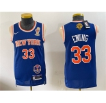 Men's New Yok Knicks #33 Patrick Ewing Blue 2026 Finals Champions Patch Stitched Jersey