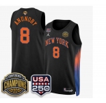 Men's New Yok Knicks #8 OG Anunoby Black 2026 Finals Patch &USA 250 Patch Stitched Basketball Jersey