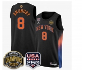 Men's New Yok Knicks #8 OG Anunoby  Black 2026 Finals Patch &USA 250 Patch Stitched Basketball Jersey