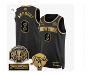 Men's New Yok Knicks #8 OG Anunoby Black Gold 2026 Finals Patch &2026 champions Patch Stitched Basketball Jersey