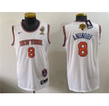 Men's New Yok Knicks #8 OG Anunoby White 2026 Finals Champions Patch Stitched Jersey