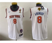 Men's New Yok Knicks #8 OG Anunoby White 2026 Finals Champions Patch Stitched Jersey