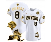 Men's New Yok Knicks #8 OG Anunoby White Gold 2026 Finals Patch & EASTERN Patch Stitched Basketball Jersey