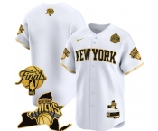 Men's New Yok Knicks Blank White Gold 2026 Finals Patch & EASTERN Patch Stitched Basketball Jersey