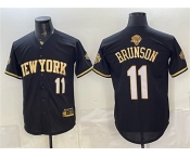 Men's New York Knicks #11 Jalen Brunson Black Gold 2026 Finals Patch Stitched Baseball Jersey