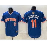 Men's New York Knicks #11 Jalen Brunson Blue 2026 Finals Patch Stitched Baseball Jersey