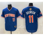 Men's New York Knicks #11 Jalen Brunson Blue 2026 Finals Patch Stitched Baseball Jersey