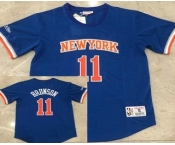 Men's New York Knicks #11 Jalen Brunson Blue Short-Sleeved Swingman Stitched Throwback Jersey