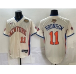 Men's New York Knicks #11 Jalen Brunson Cream 2026 Finals & Eastern Conference Champions Patch Stitched Baseball Jersey