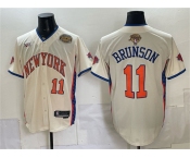Men's New York Knicks #11 Jalen Brunson Cream 2026 Finals & Eastern Conference Champions Patch Stitched Baseball Jersey