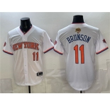Men's New York Knicks #11 Jalen Brunson White 2026 Finals Patch Stitched Baseball Jersey