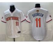 Men's New York Knicks #11 Jalen Brunson White 2026 Finals Patch Stitched Baseball Jersey