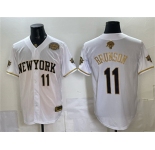 Men's New York Knicks #11 Jalen Brunson White Gold 2026 Finals & Eastern Conference Champions Patch Stitched Baseball Jersey