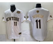 Men's New York Knicks #11 Jalen Brunson White Gold 2026 Finals & Eastern Conference Champions Patch Stitched Baseball Jersey