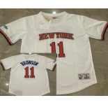 Men's New York Knicks #11 Jalen Brunson White Short-Sleeved Swingman Stitched Throwback Jersey