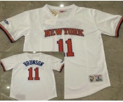 Men's New York Knicks #11 Jalen Brunson White Short-Sleeved Swingman Stitched Throwback Jersey