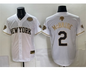 Men's New York Knicks #2 Miles McBride White Gold 2026 Finals & Eastern Conference Champions Patch Stitched Baseball Jersey
